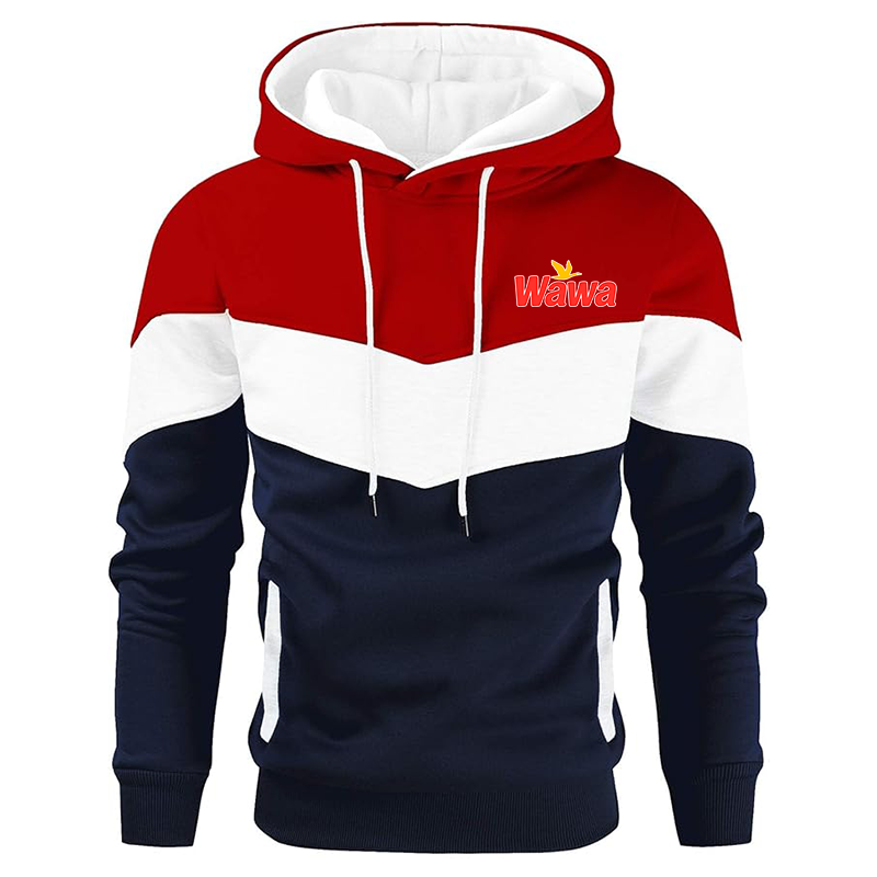 Men's Wawa Gas Station Gesean Novelty Color Block Pullover Fleece Hoodie Long Sleeve Casual Sweatshirt with Pocket