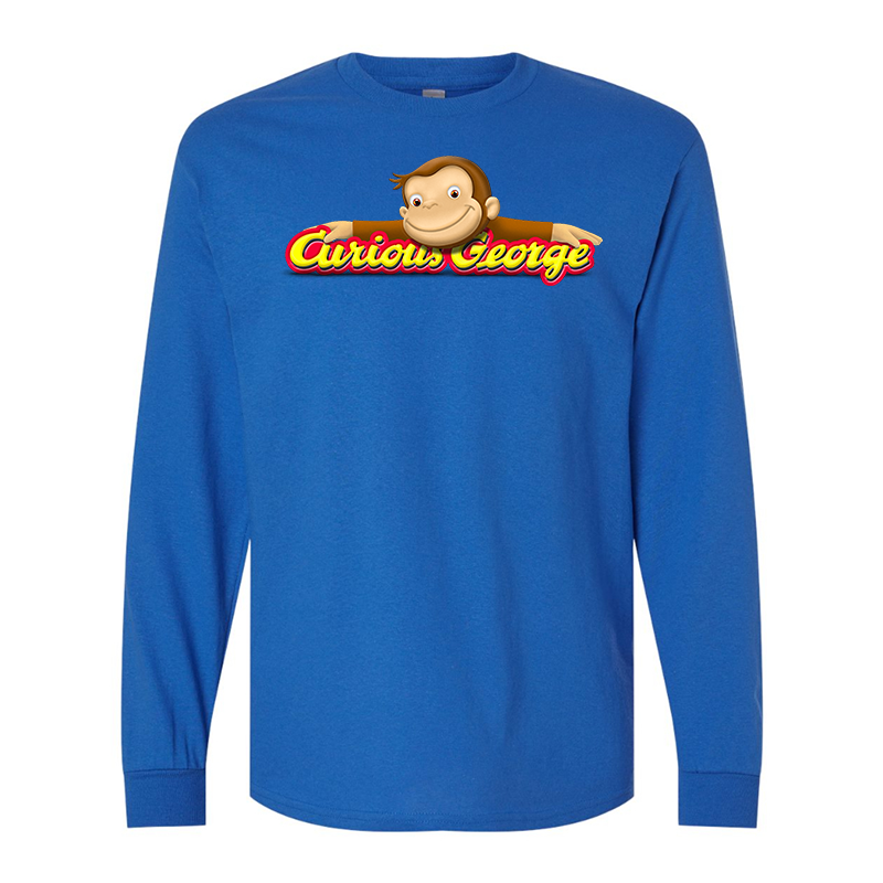 Men's Curious George Gildan Heavy Cotton Long Sleeve T-Shirt