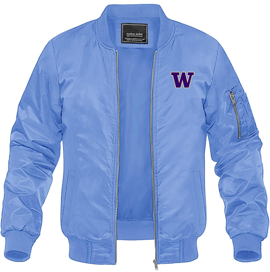 Men's Washington Huskies Lightweight Bomber Jacket Windbreaker Softshell Varsity Jacket Coat