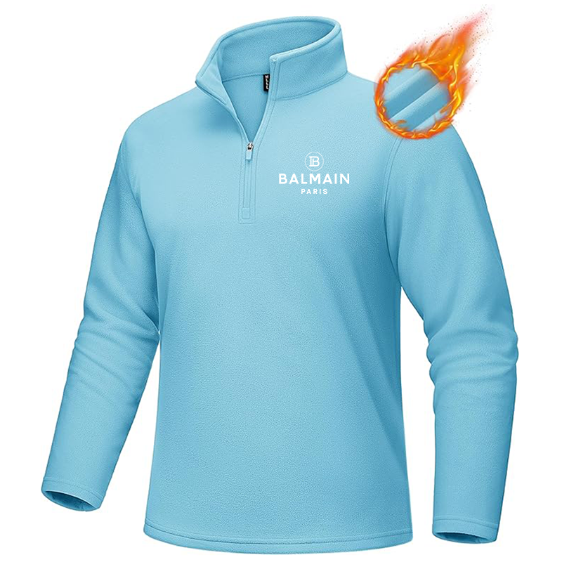 Men's Balmain Paris  MAGCOMSEN  Quarter-Zip Pullover Polar Fleece Sweatshirt Stand Collar Long Sleeve Shirt for Men Thermal Winter Fall