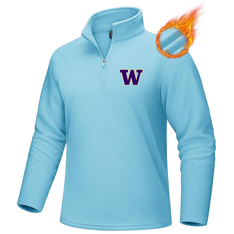 Men's Washington Huskies MAGCOMSEN  Quarter-Zip Pullover Polar Fleece Sweatshirt Stand Collar Long Sleeve Shirt for Men Thermal Winter Fall