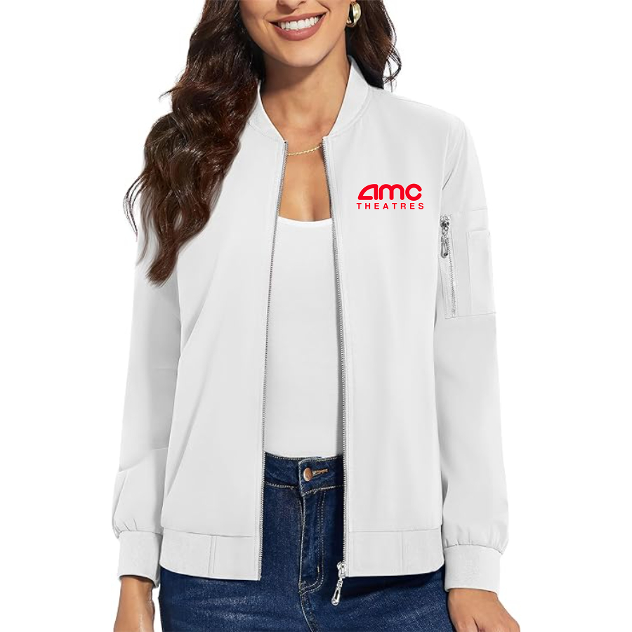 Women's Amc Theatres Premium Bomber Jacket with Polished Detailing and Functional Sleeve Pocket Modern Luxury Outerwear