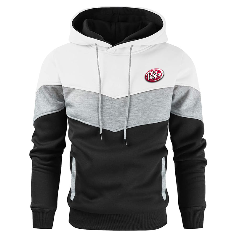 Men's Dr.Pepper Gesean Novelty Color Block Pullover Fleece Hoodie Long Sleeve Casual Sweatshirt with Pocket