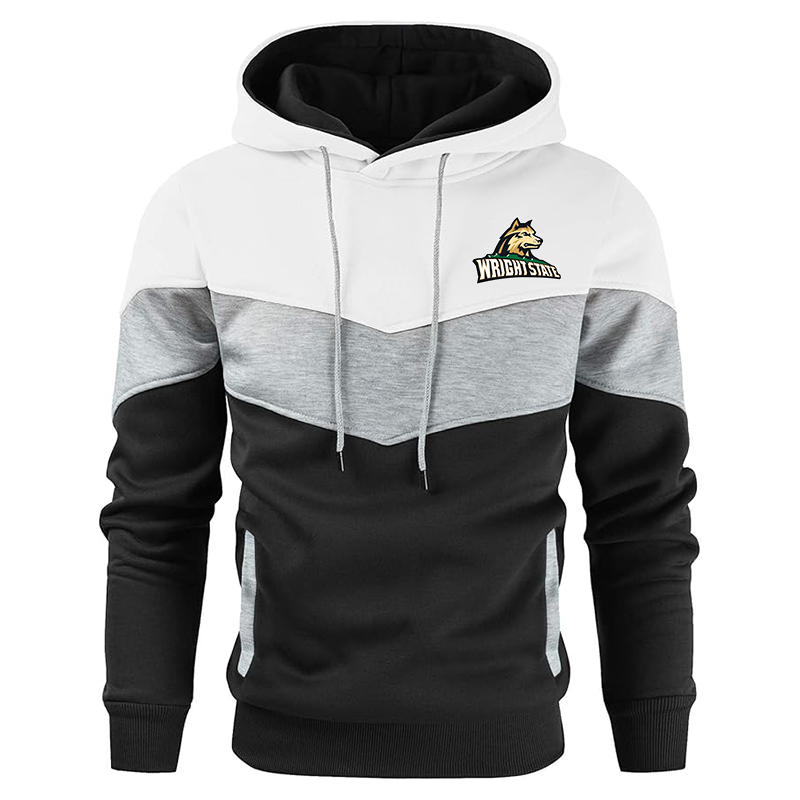 Men'sWright State Raiders Gesean Novelty Color Block Pullover Fleece Hoodie Long Sleeve Casual Sweatshirt with Pocket