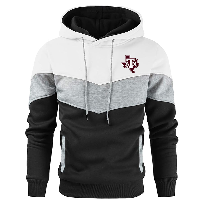 Men's Texas AM Aggies Gesean Novelty Color Block Pullover Fleece Hoodie Long Sleeve Casual Sweatshirt with Pocket