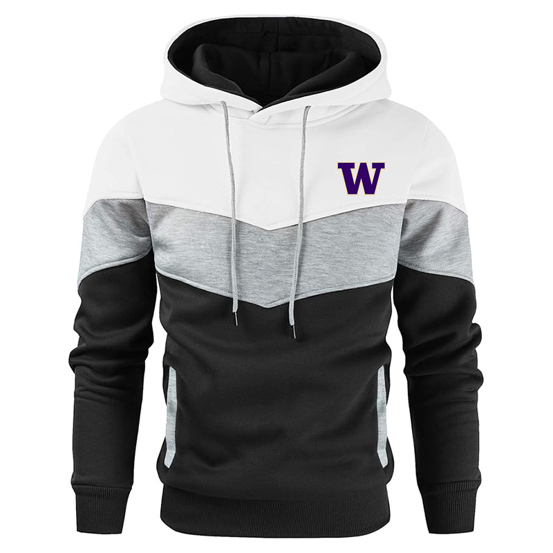 Men's Washington Huskies Gesean Novelty Color Block Pullover Fleece Hoodie Long Sleeve Casual Sweatshirt with Pocket