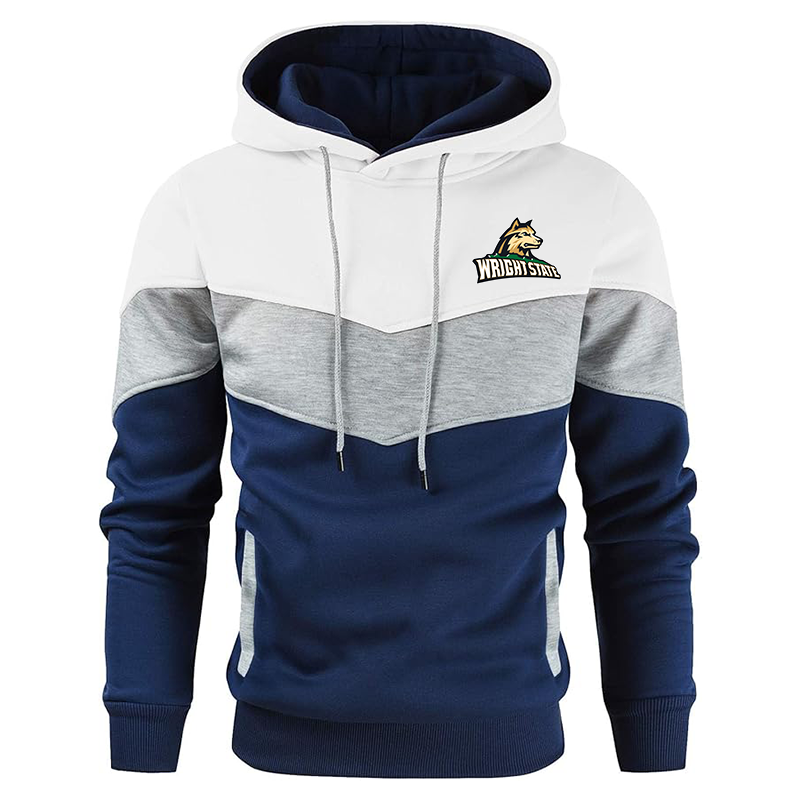 Men'sWright State Raiders Gesean Novelty Color Block Pullover Fleece Hoodie Long Sleeve Casual Sweatshirt with Pocket