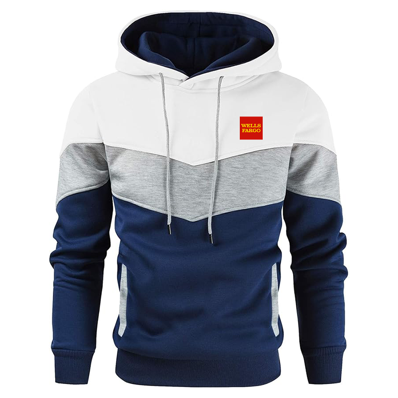 Men's Wells Fargo Gesean Novelty Color Block Pullover Fleece Hoodie Long Sleeve Casual Sweatshirt with Pocket