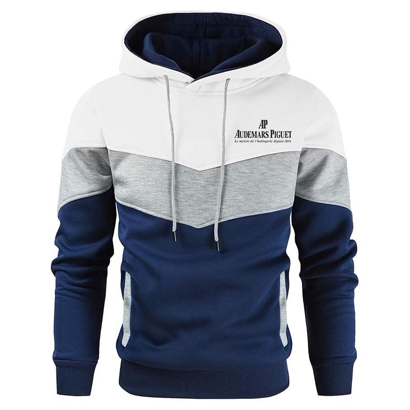 Men's Audemars Piguet Gesean Novelty Color Block Pullover Fleece Hoodie Long Sleeve Casual Sweatshirt with Pocket