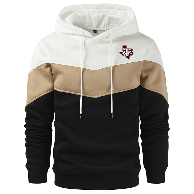 Men's Texas AM Aggies Gesean Novelty Color Block Pullover Fleece Hoodie Long Sleeve Casual Sweatshirt with Pocket