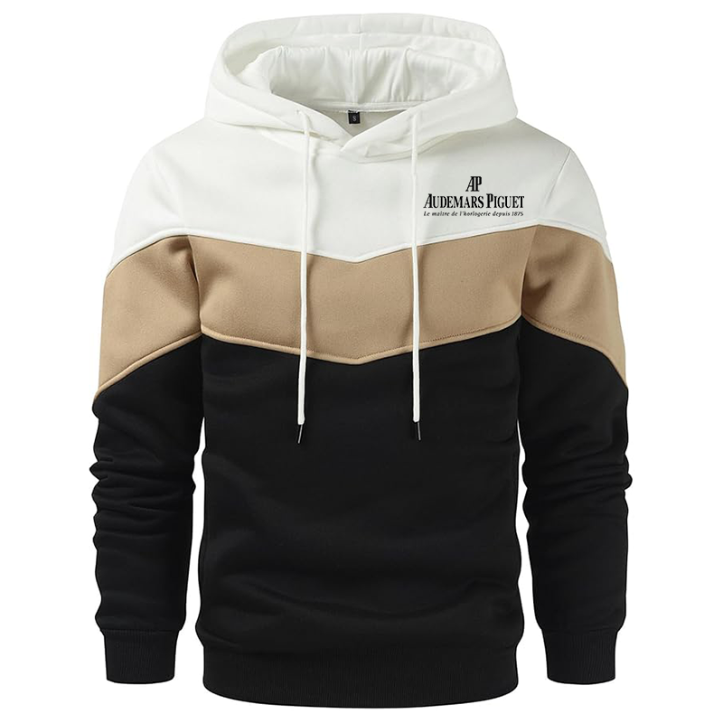 Men's Audemars Piguet Gesean Novelty Color Block Pullover Fleece Hoodie Long Sleeve Casual Sweatshirt with Pocket