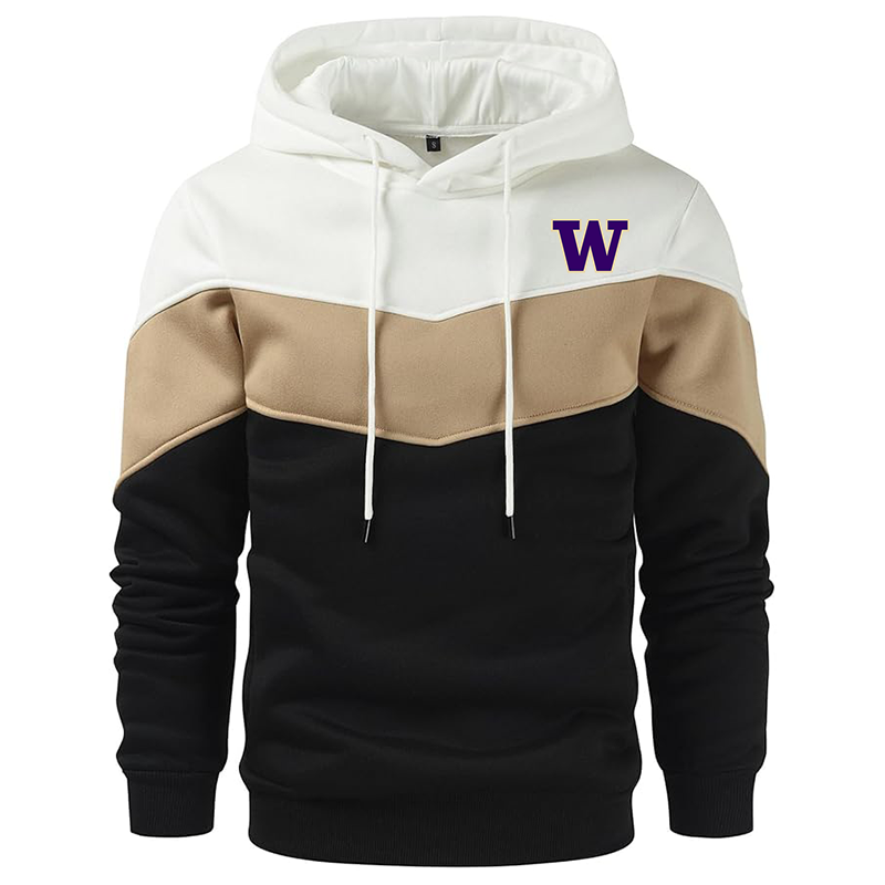 Men's Washington Huskies Gesean Novelty Color Block Pullover Fleece Hoodie Long Sleeve Casual Sweatshirt with Pocket