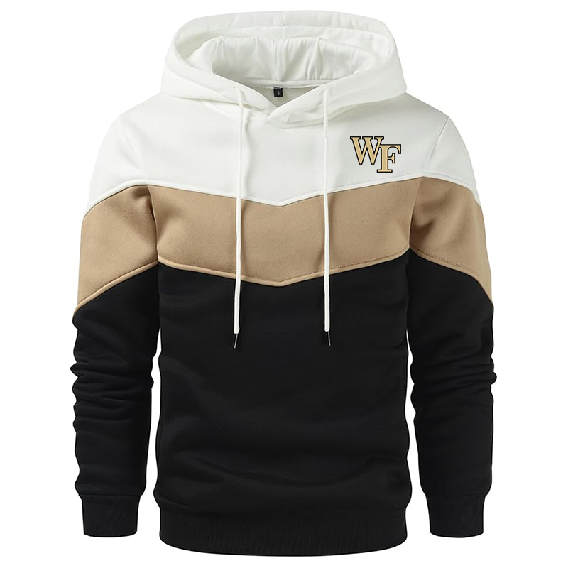 Men's Wake Forest Demon Deacons Gesean Novelty Color Block Pullover Fleece Hoodie Long Sleeve Casual Sweatshirt with Pocket