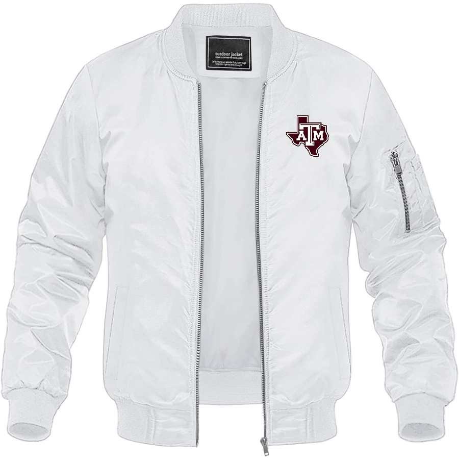 Men's Texas AM Aggies Lightweight Bomber Jacket Windbreaker Softshell Varsity Jacket Coat