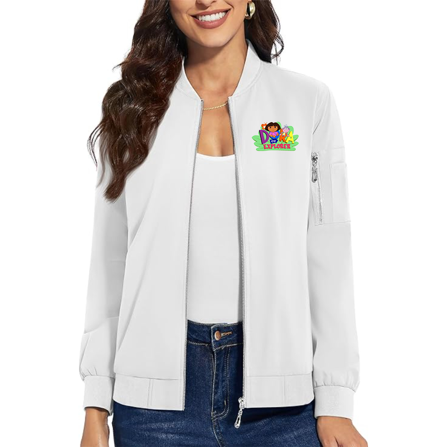 Women's Dora the Explorer Premium Bomber Jacket with Polished Detailing and Functional Sleeve Pocket Modern Luxury Outerwear