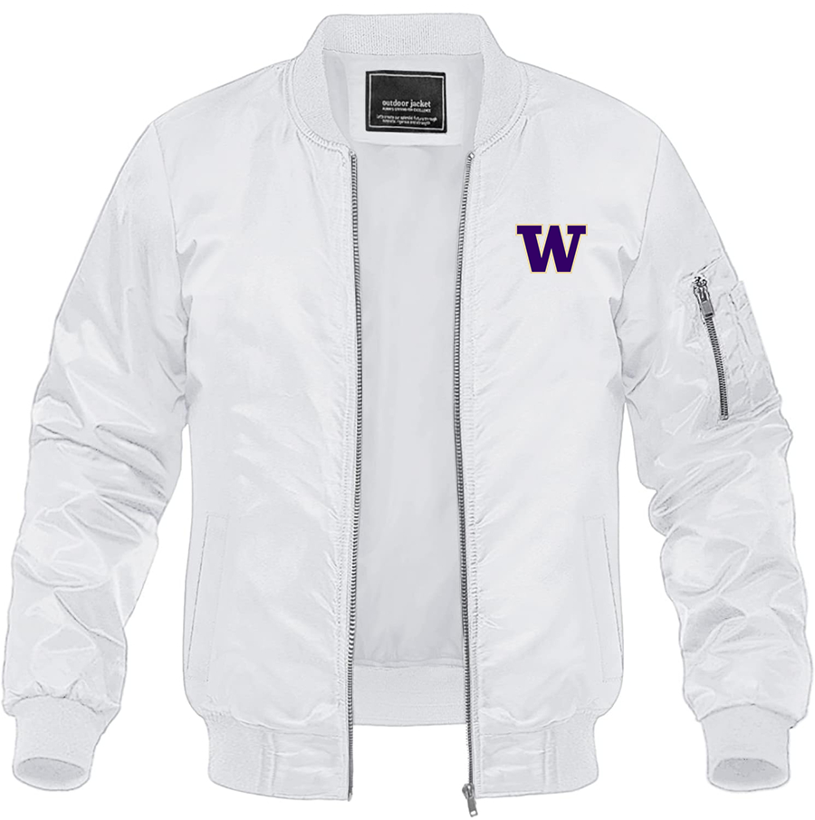 Men's Washington Huskies Lightweight Bomber Jacket Windbreaker Softshell Varsity Jacket Coat