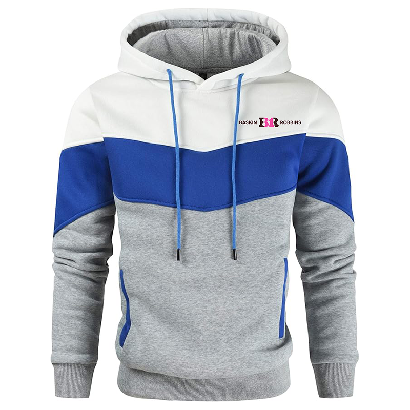 Men's Baskin Rоbbins  Gesean Novelty Color Block Pullover Fleece Hoodie Long Sleeve Casual Sweatshirt with Pocket