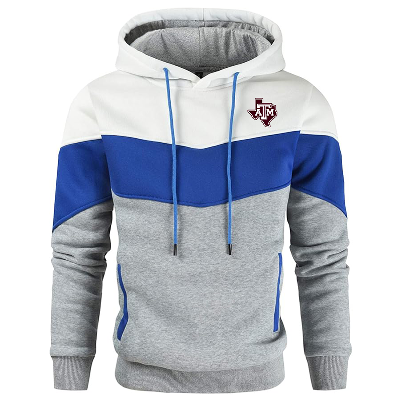 Men's Texas AM Aggies Gesean Novelty Color Block Pullover Fleece Hoodie Long Sleeve Casual Sweatshirt with Pocket