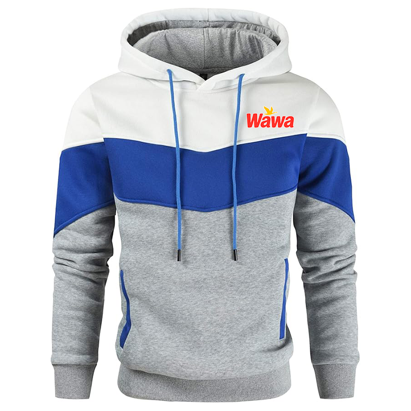 Men's Wawa Gas Station Gesean Novelty Color Block Pullover Fleece Hoodie Long Sleeve Casual Sweatshirt with Pocket