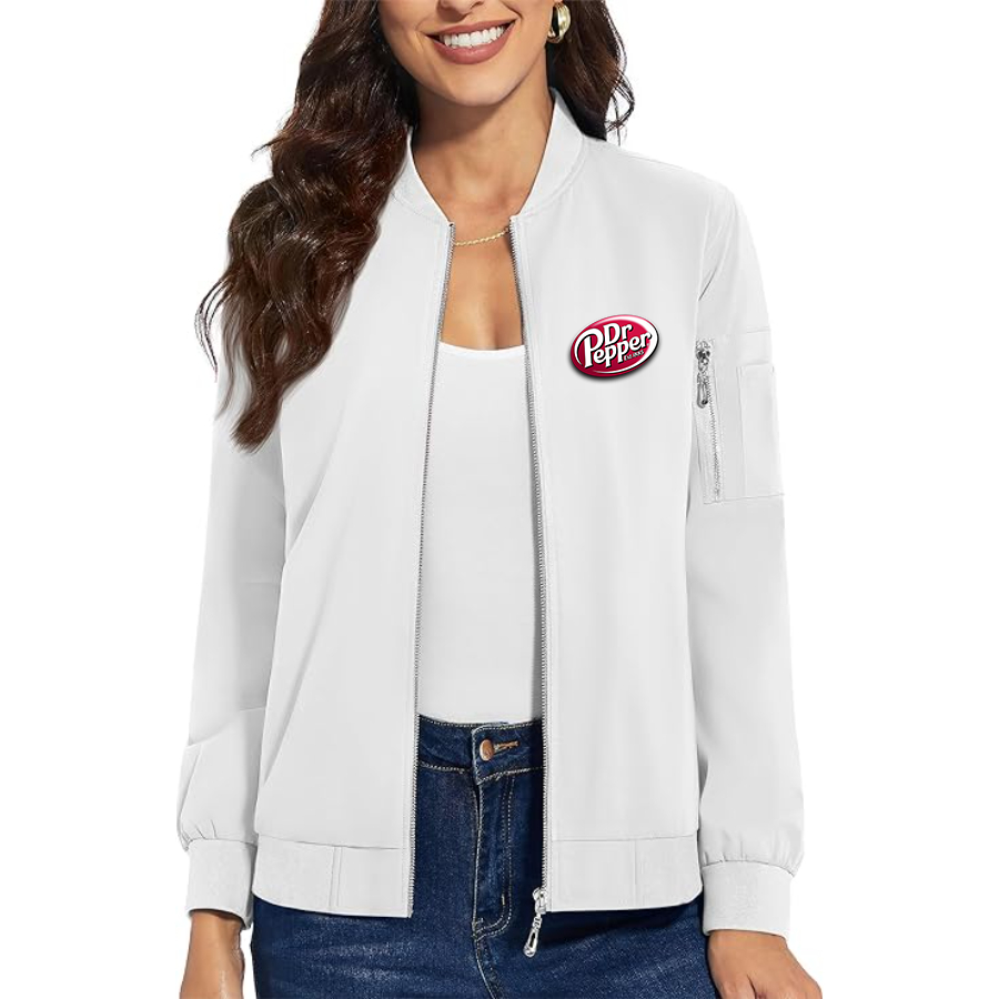 Women's Dr.Pepper Premium Bomber Jacket with Polished Detailing and Functional Sleeve Pocket Modern Luxury Outerwear