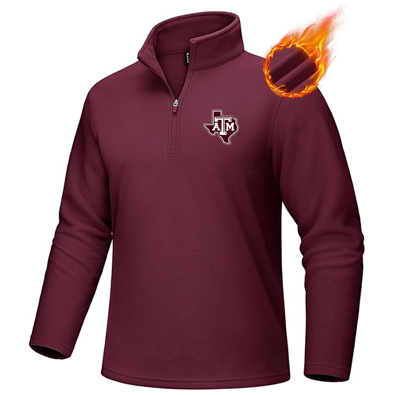 Men's Texas AM Aggies MAGCOMSEN  Quarter-Zip Pullover Polar Fleece Sweatshirt Stand Collar Long Sleeve Shirt for Men Thermal Winter Fall