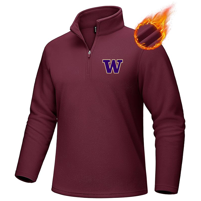 Men's Washington Huskies MAGCOMSEN  Quarter-Zip Pullover Polar Fleece Sweatshirt Stand Collar Long Sleeve Shirt for Men Thermal Winter Fall