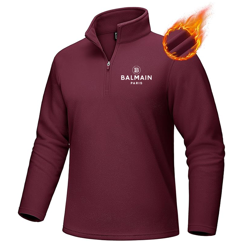 Men's Balmain Paris  MAGCOMSEN  Quarter-Zip Pullover Polar Fleece Sweatshirt Stand Collar Long Sleeve Shirt for Men Thermal Winter Fall