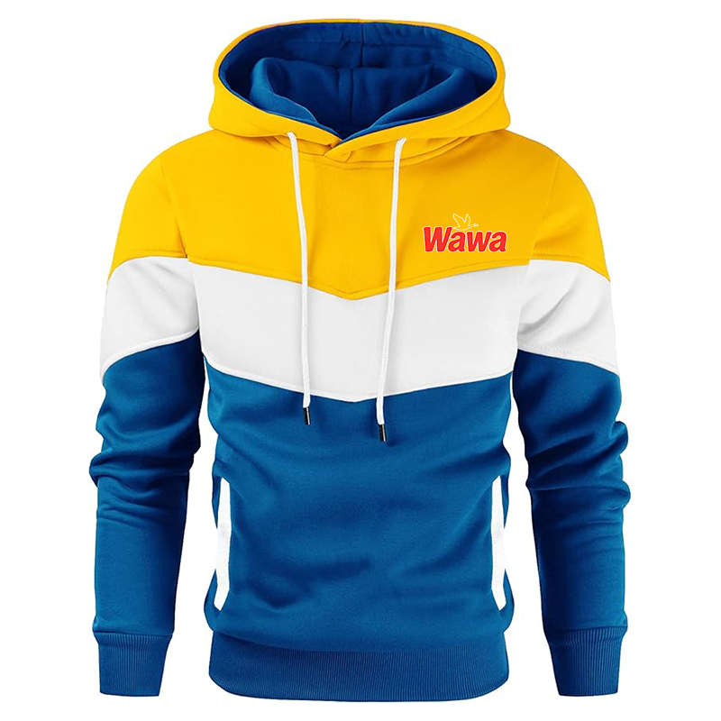 Men's Wawa Gas Station Gesean Novelty Color Block Pullover Fleece Hoodie Long Sleeve Casual Sweatshirt with Pocket