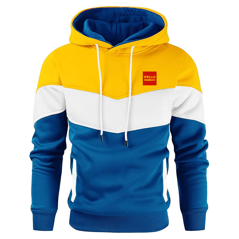 Men's Wells Fargo Gesean Novelty Color Block Pullover Fleece Hoodie Long Sleeve Casual Sweatshirt with Pocket