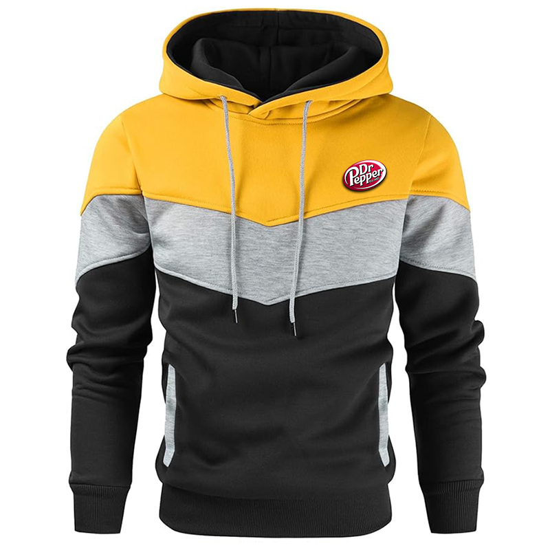 Men's Dr.Pepper Gesean Novelty Color Block Pullover Fleece Hoodie Long Sleeve Casual Sweatshirt with Pocket