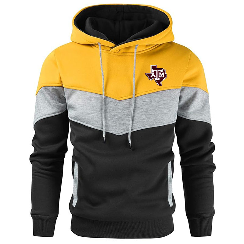 Men's Texas AM Aggies Gesean Novelty Color Block Pullover Fleece Hoodie Long Sleeve Casual Sweatshirt with Pocket