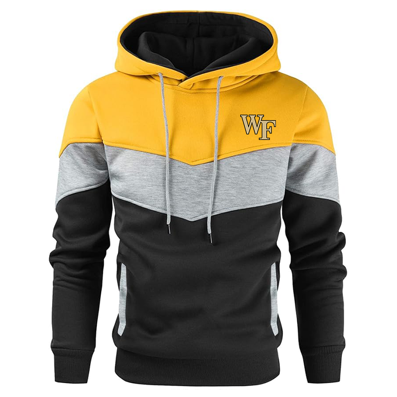 Men's Wake Forest Demon Deacons Gesean Novelty Color Block Pullover Fleece Hoodie Long Sleeve Casual Sweatshirt with Pocket