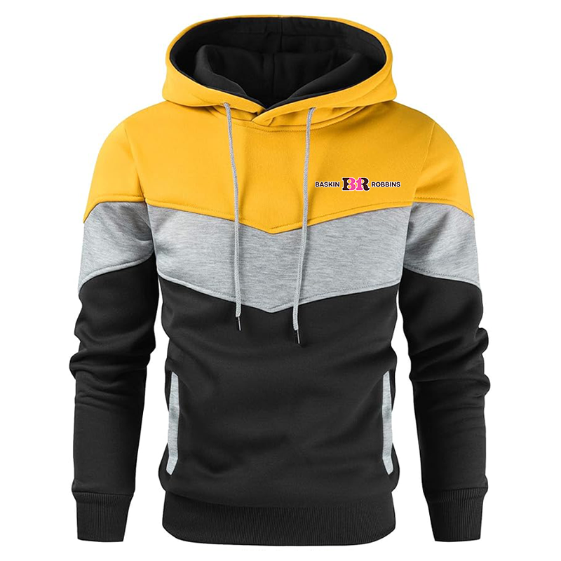 Men's Baskin Rоbbins  Gesean Novelty Color Block Pullover Fleece Hoodie Long Sleeve Casual Sweatshirt with Pocket