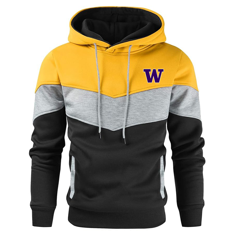 Men's Washington Huskies Gesean Novelty Color Block Pullover Fleece Hoodie Long Sleeve Casual Sweatshirt with Pocket