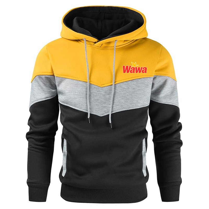 Men's Wawa Gas Station Gesean Novelty Color Block Pullover Fleece Hoodie Long Sleeve Casual Sweatshirt with Pocket