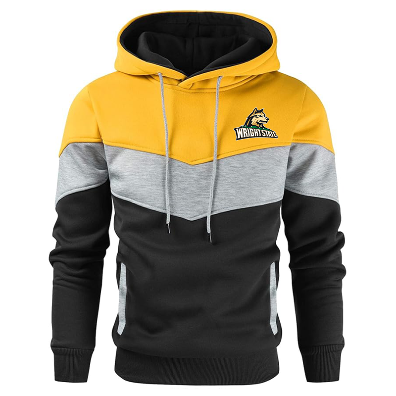 Men'sWright State Raiders Gesean Novelty Color Block Pullover Fleece Hoodie Long Sleeve Casual Sweatshirt with Pocket