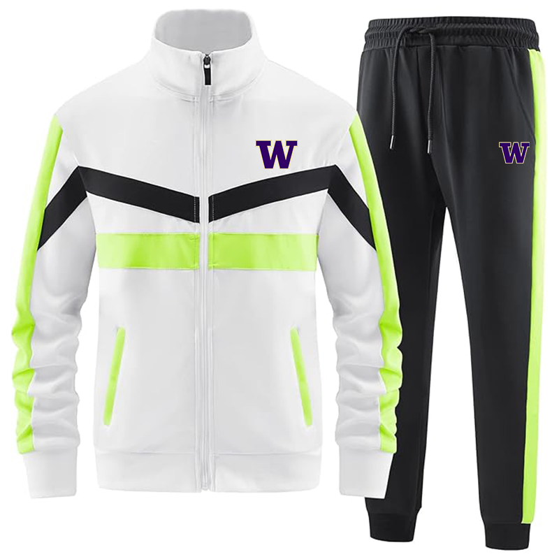 Men's Washington Huskies ANOTWENER Casual 2 Piece Tracksuit Sets Long Sleeve Full Zip Jacket and Sweatpants Sport Outfits Sweatsuits