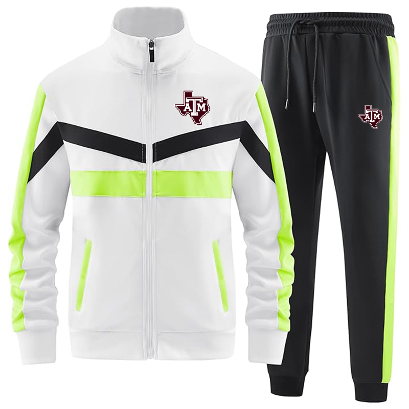 Men's Texas AM Aggies ANOTWENER Casual 2 Piece Tracksuit Sets Long Sleeve Full Zip Jacket and Sweatpants Sport Outfits Sweatsuits